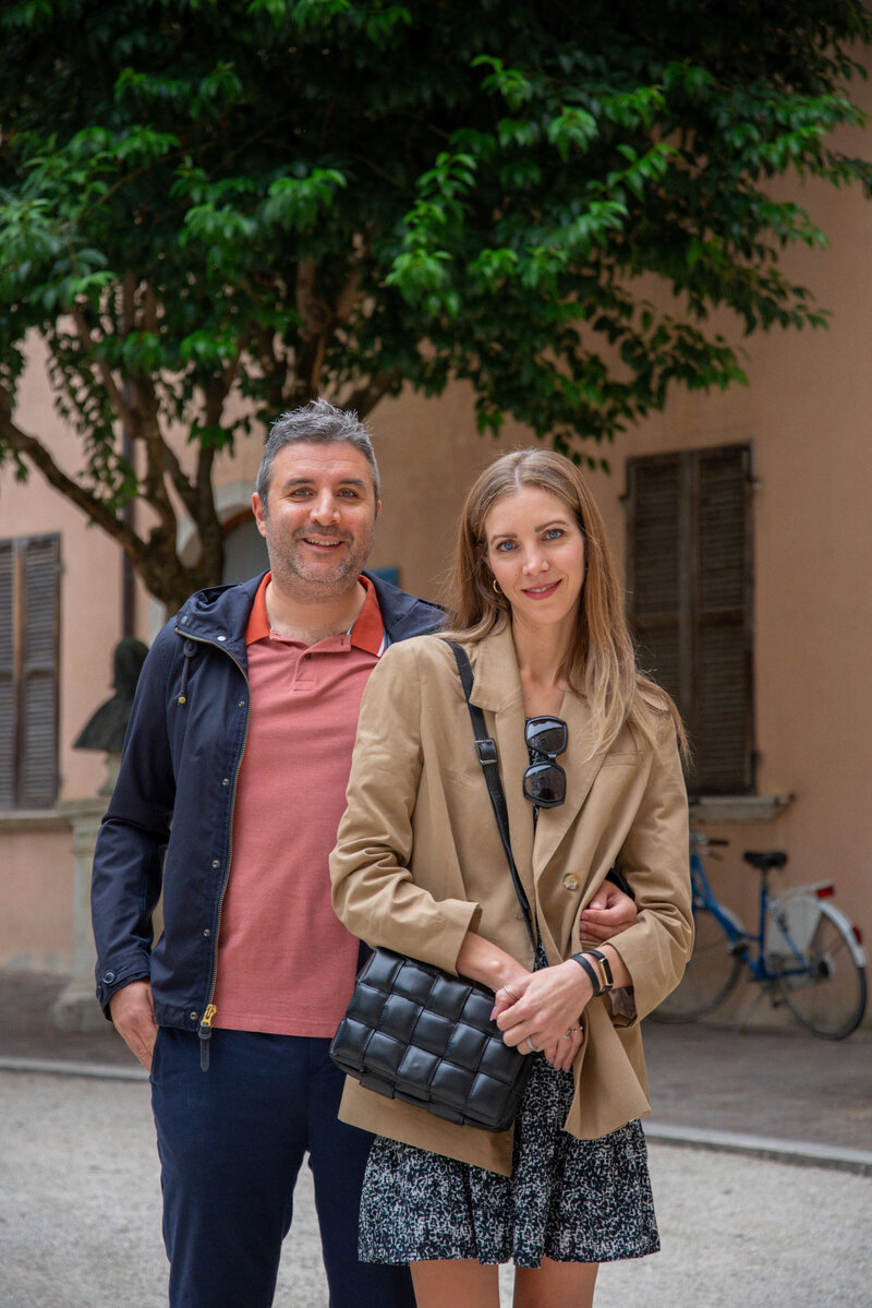 Italian on Tour founders, Chantelle and Giovanni, on a walk in Italy