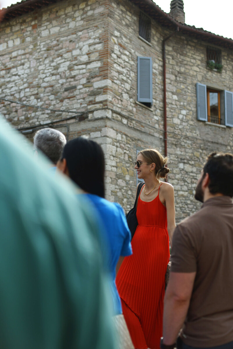 A small group of people walking the streets On the Italian on Tour’s 10 day Italy Uncorked Small Group Tour