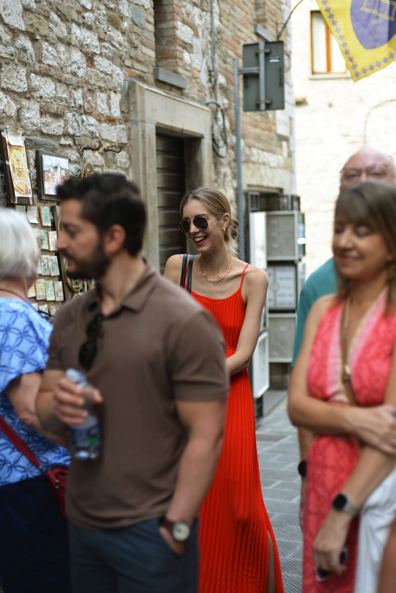 A small group of people walking the streets On the Italian on Tour’s 10 day Italy Uncorked Small Group Tour