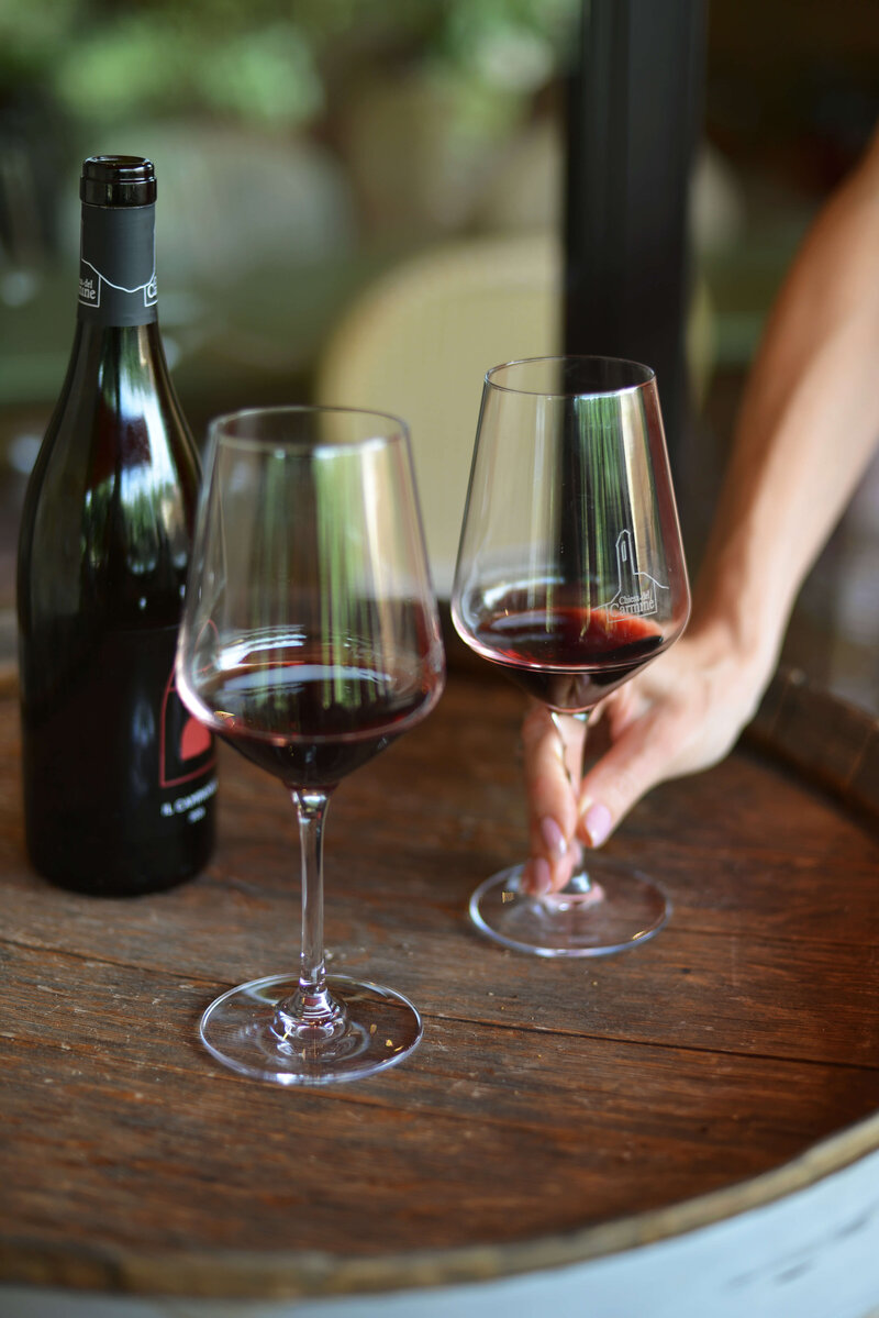 Two glasses of red wine at a tasting On the Italian on Tour’s 10 day Italy Uncorked Small Group Tour