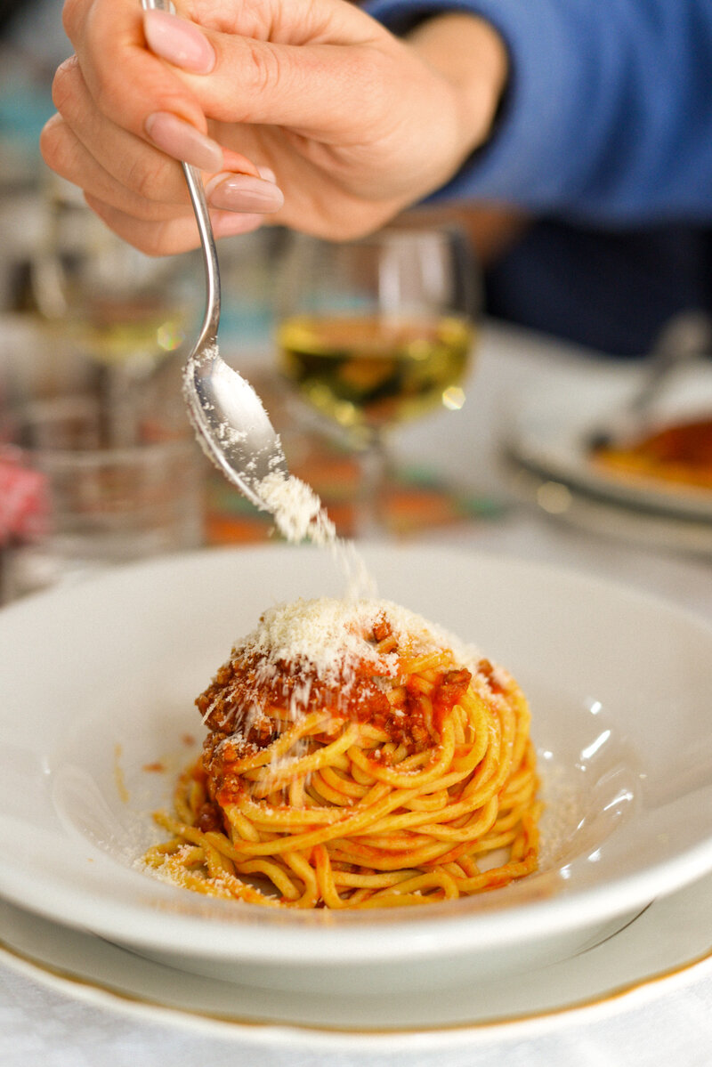 A plate of spaghetti representing Italy's Epicurean Journey, a 10-day Italy Tour to help people experience Italy like a local from The Italian on Tour