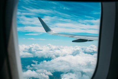 View from the airplane window flying to Italy