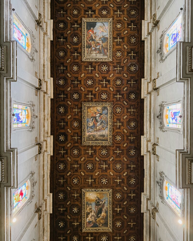 A gorgeous ceiling from a historic building On the Italian on Tour’s 8 day Passport to Puglia Food & Wine Tour